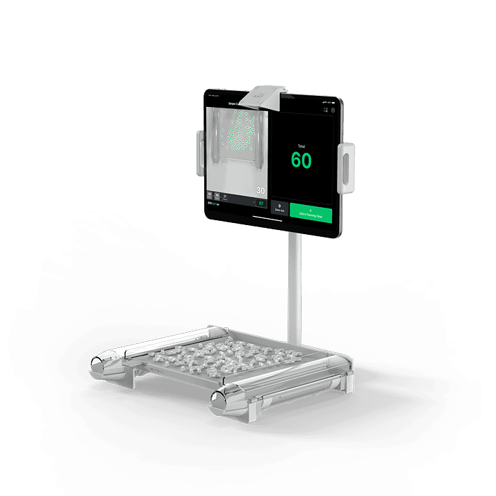 PillEye Prism compact tabletop pill counter for fast tray-based counting